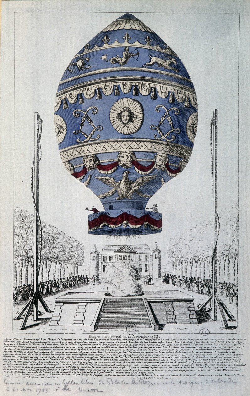 Primeiro voo humano do Pilâtre de Rozier em 21 de Novembro de 1783 de French School