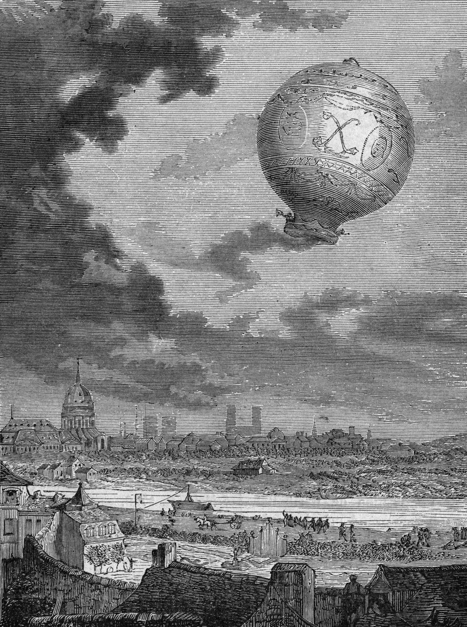 Primeira viagem de montgolfier por Pilatre de Rozier e o Marquês de Arlandes de French School