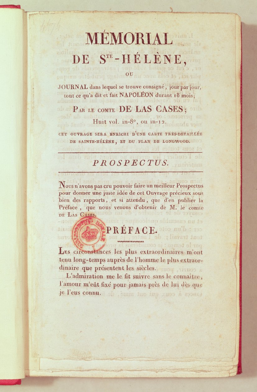 Primeira página do Memorial de Sainte-Helene por Emmanuel Las Cases (1766-1842) 1823 de French School