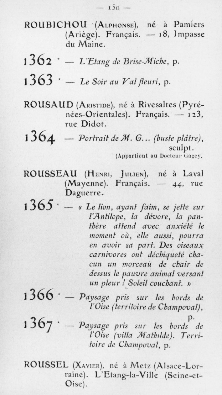Primeira participação de Le Douanier Rousseau no Salon d&39;Autumn, catálogo, página 150, Paris, 1905 de French School