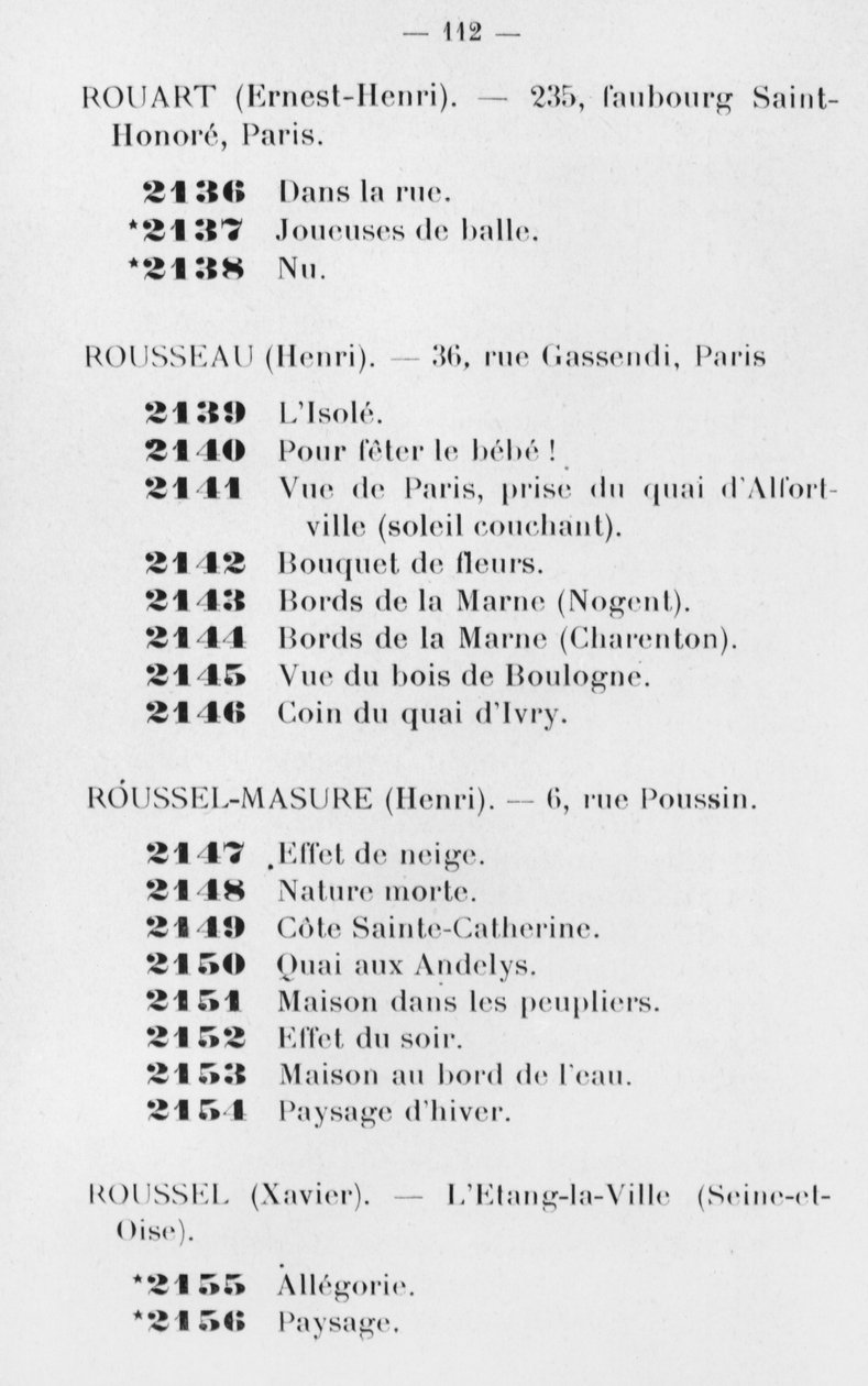 Primeira participação do Douanier Rousseau no Salon des Independants, catálogo, página 112, Paris, 1905 de French School