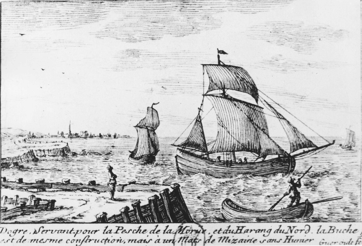 Barco de pesca para bacalhau e arenque do norte - gravura, n.d de French School