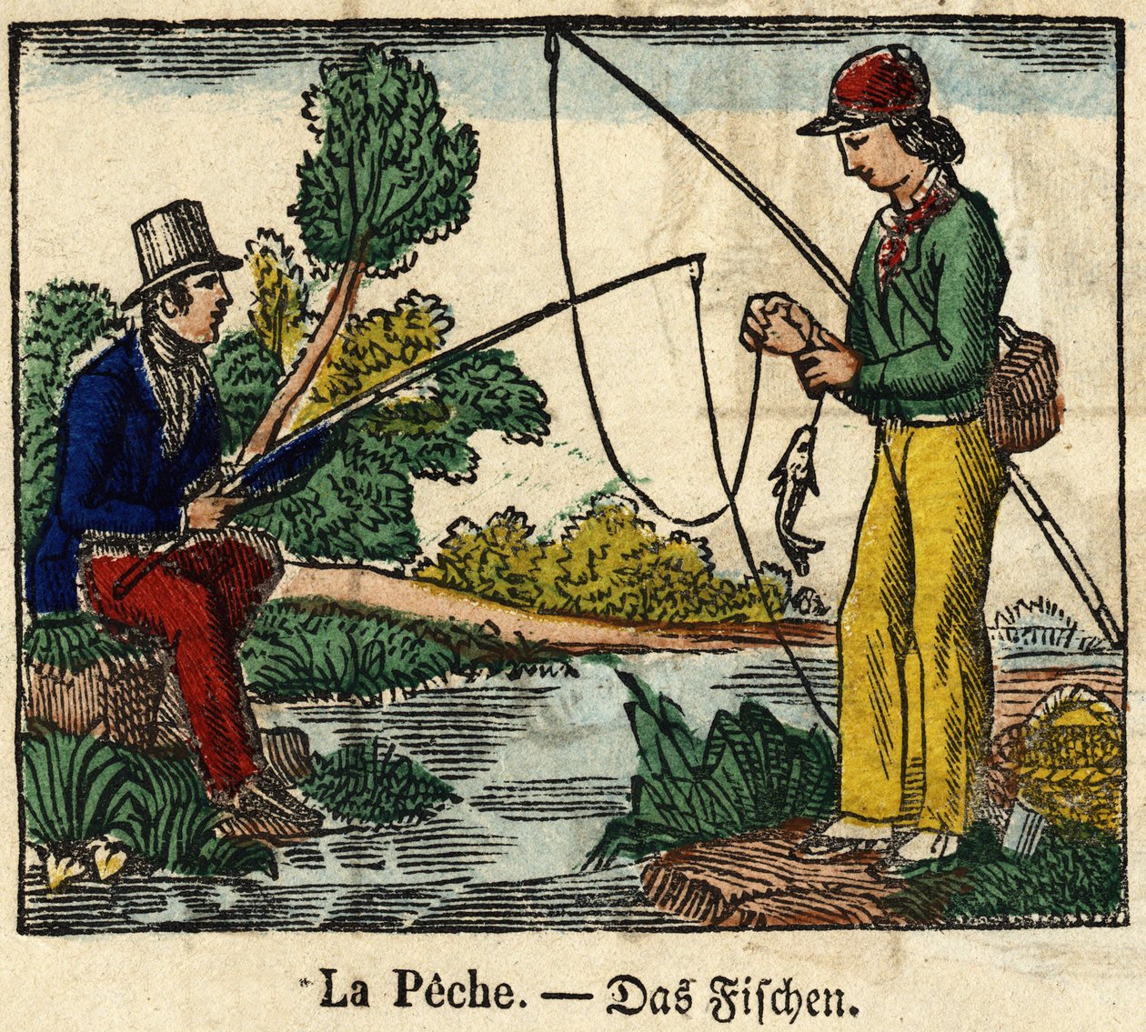 A pesca, a imagem de uma espinha dorsal do século XIX. de French School