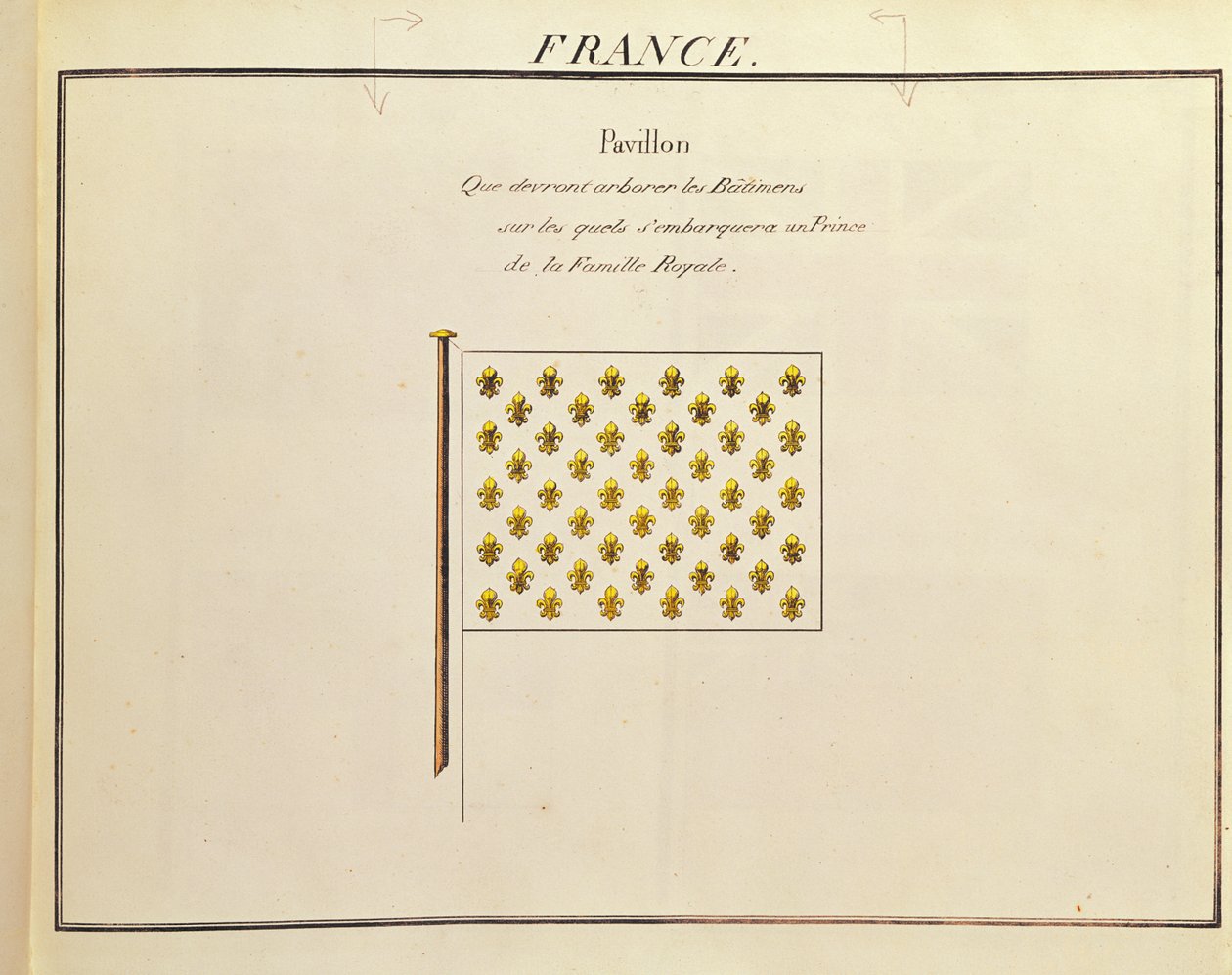 Bandeira de um príncipe da família real, de Pavillons des Puissances Maritimes (gravura a cores) de French School