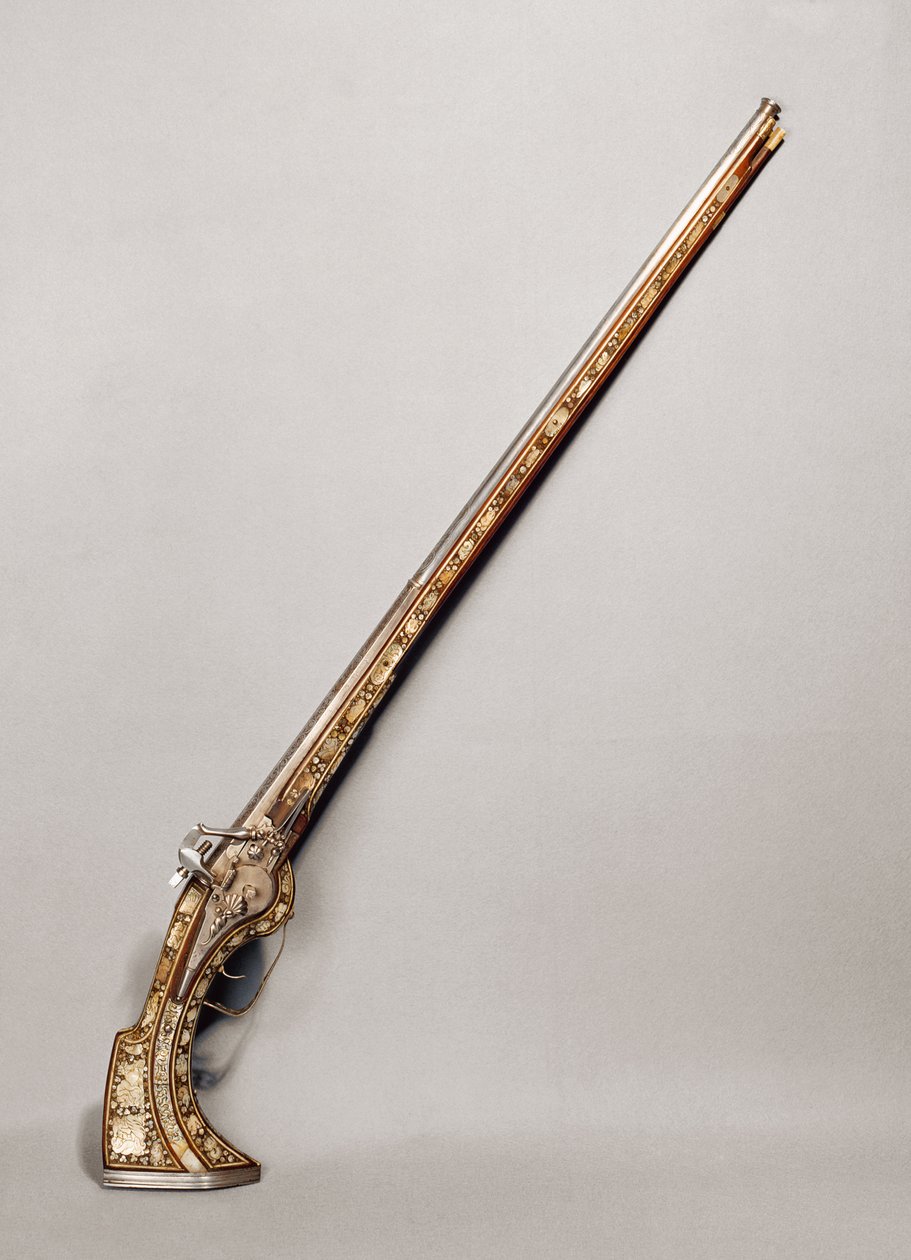 Rifle de pederneira (madeira e metal) de French School