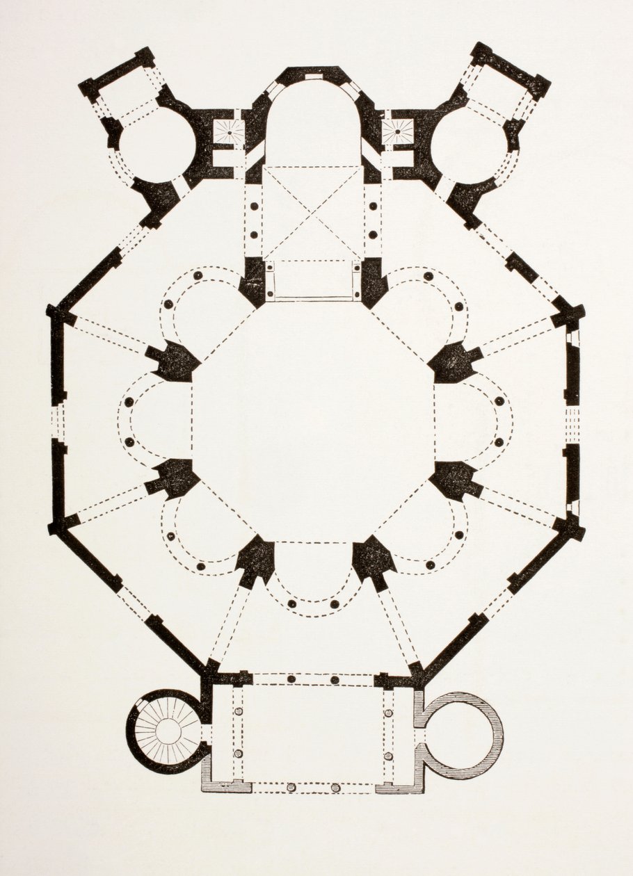 Planta baixa, de, a, 6º século, bizantino, san, vitale, igreja, em, ravenna, itália, de, les, artes, Moyen, idade, publicado, 1873 de French School