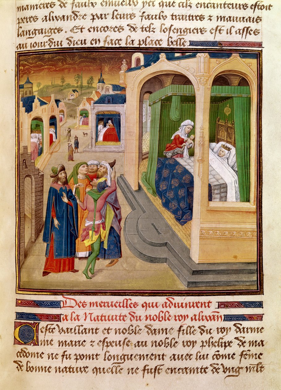 Fol.10r As Maravilhas que Aconteceram no Nascimento de Alexandre, o Grande (356-323 aC) Ilustração de um livro de Jean Wauquelin, da Histoire du Grand Alexandre 1460 de French School