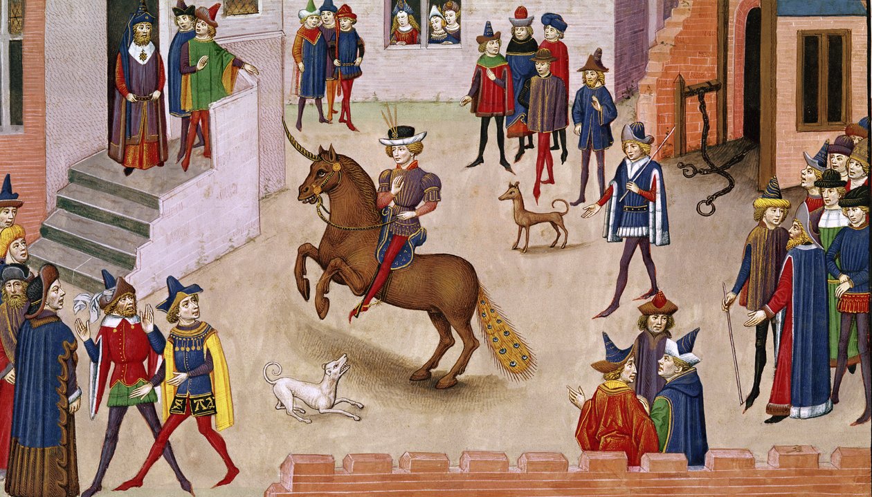 Fol.17v Como Alexandre, o Grande (356-323 aC) Montou Bucephalus, da Histoire du Grand Alexandre 1460 de French School