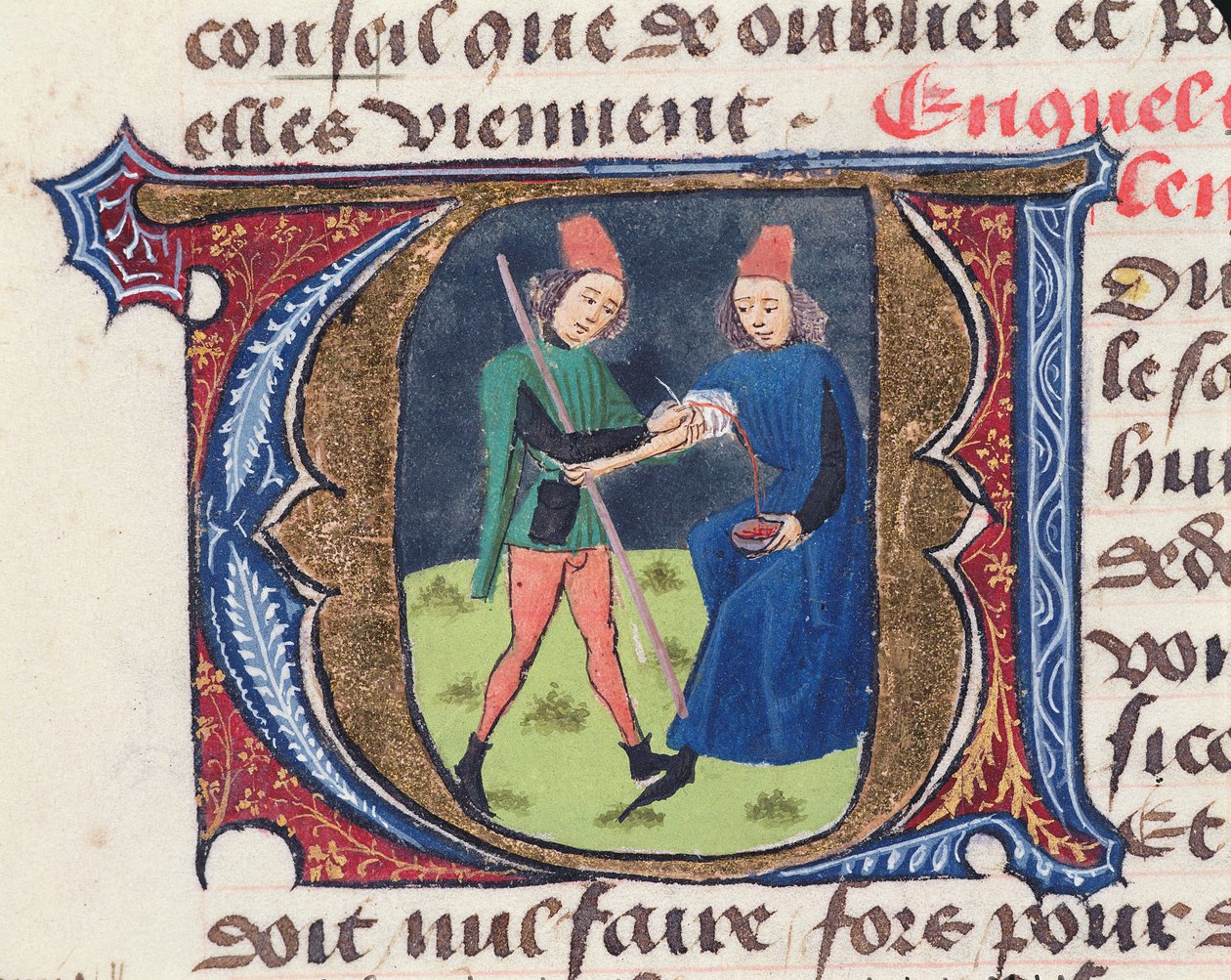 Fol.19r Sangria, do Tratado de Medicina de Aldebrande de Florença, 1356 de French School