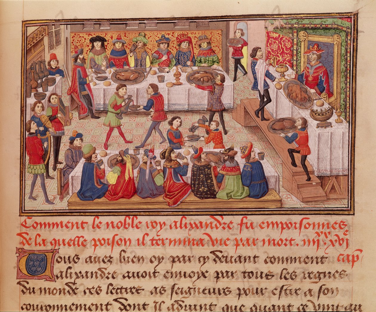 Fol.298r Como o nobre rei Alexandre foi envenenado, ilustração de um livro de Jean Wauquelin, da Histoire du Grand Alexandre 1460 de French School