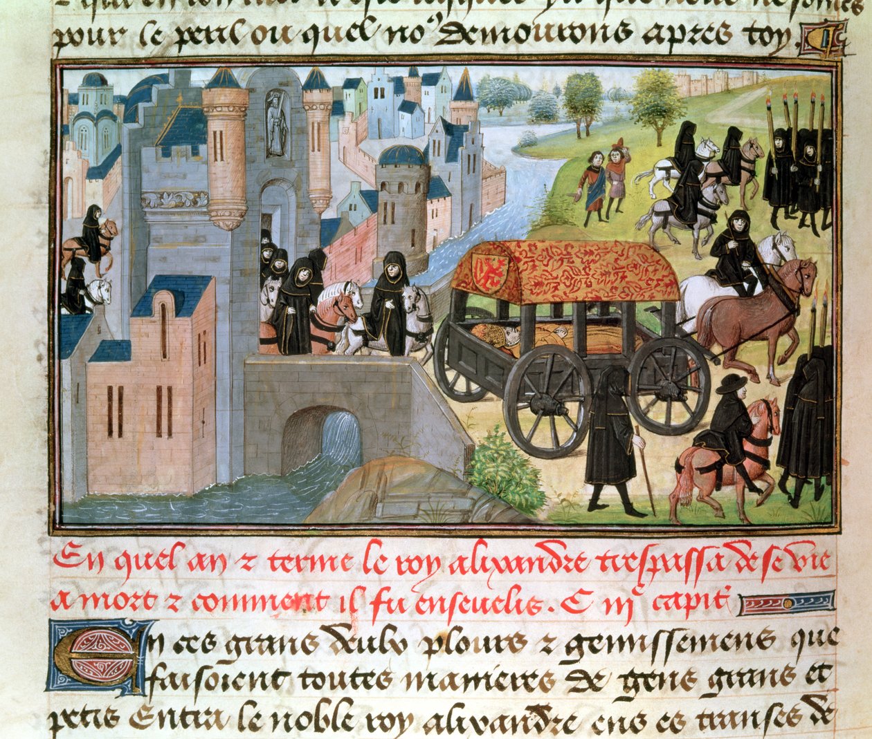 Fol.305v Como Alexandre, o Grande (356-323 aC) Passado e Enterrado, do manuscrito de Jean Vauquelin, da Histoire du Grand Alexandre, 1460 de French School