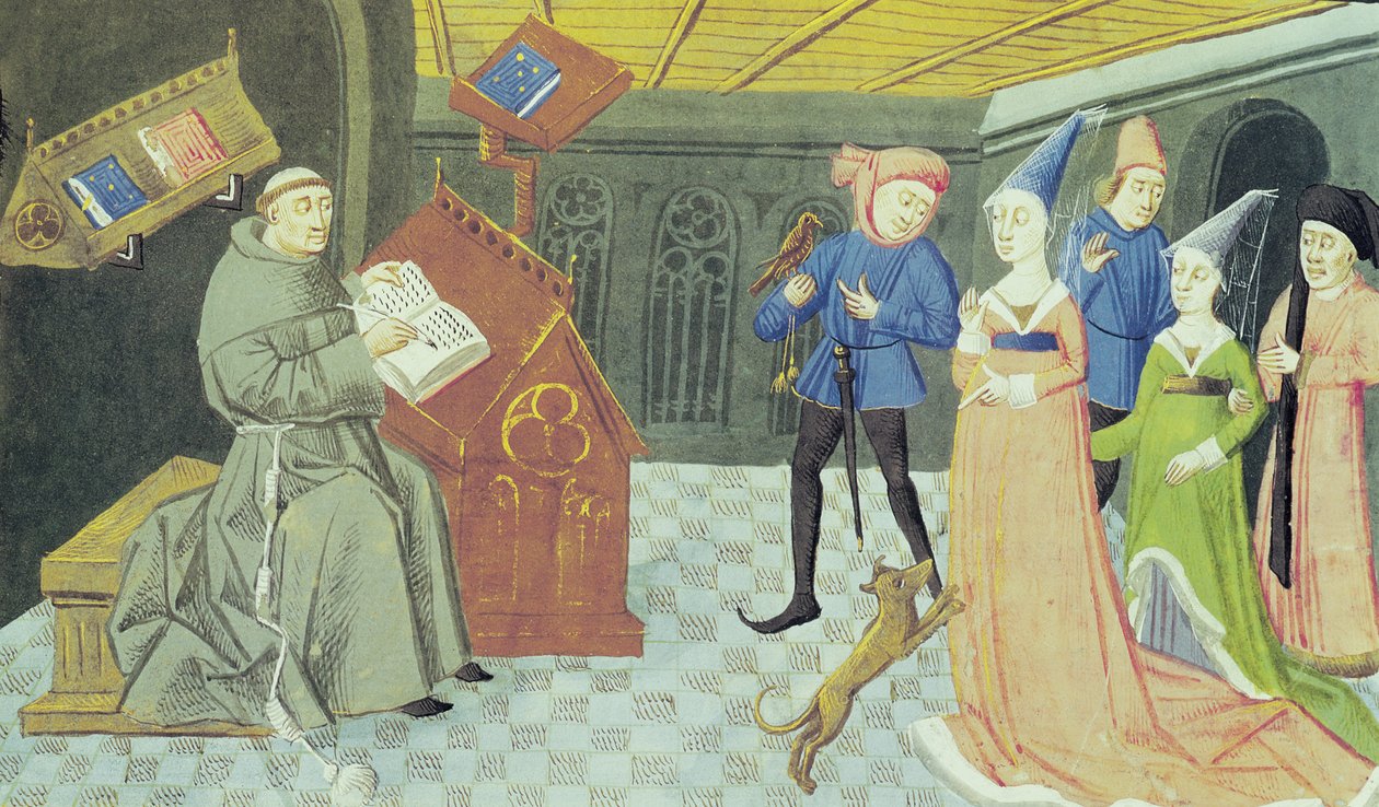 Fol.79r Carlo Marsuppini (d.1453) ilustração de Nobilitate Controversy por Buonaccorso da Montemagno de French School