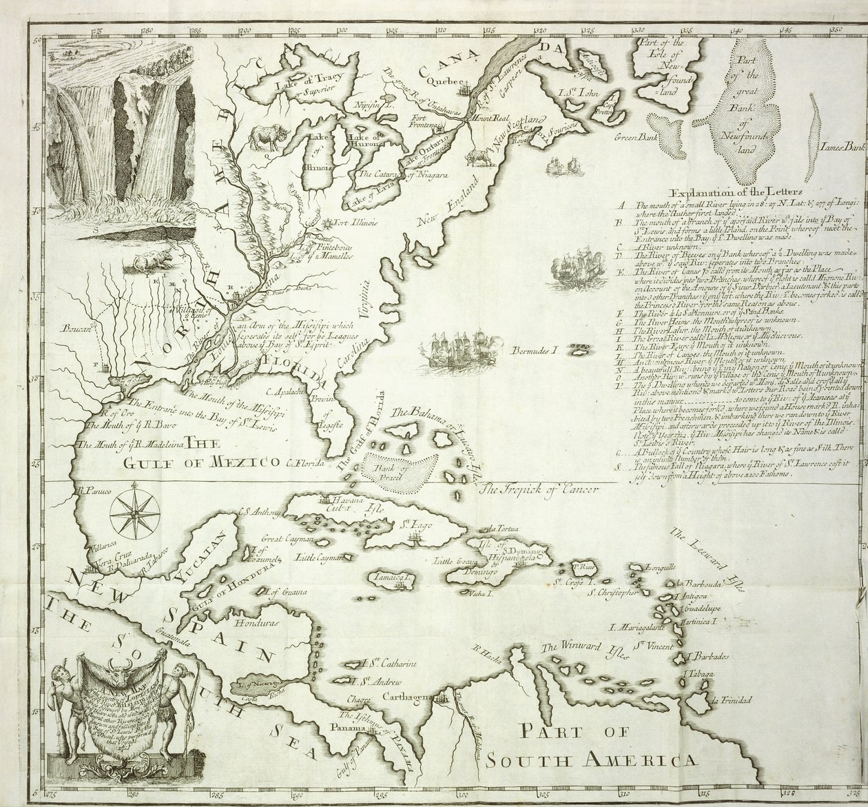 Mapa dobrável da costa atlântica da América do Norte, 1714 de French School
