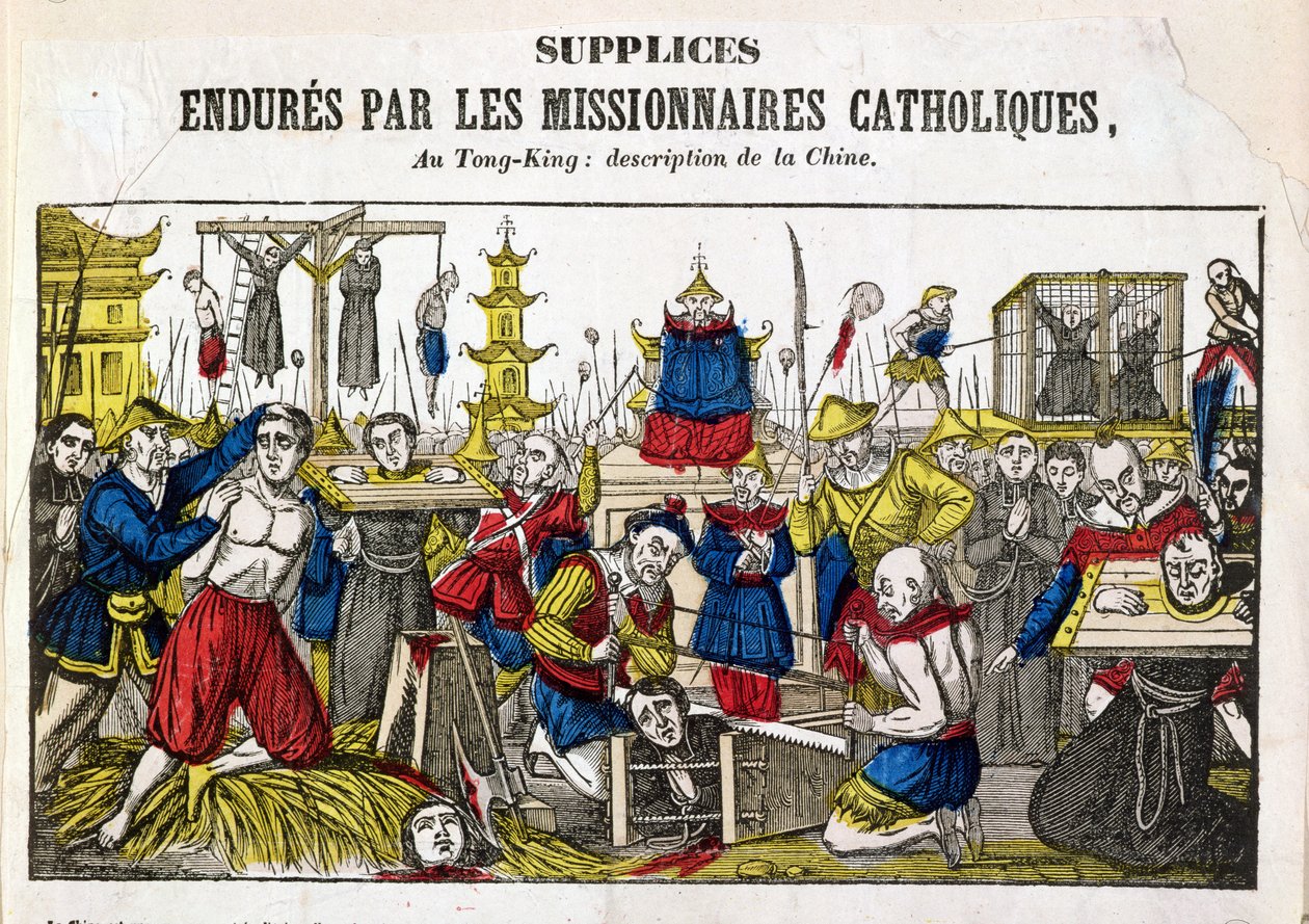 Formas de tortura suportadas pelos missionários católicos em Tonking, China, 1840 de French School