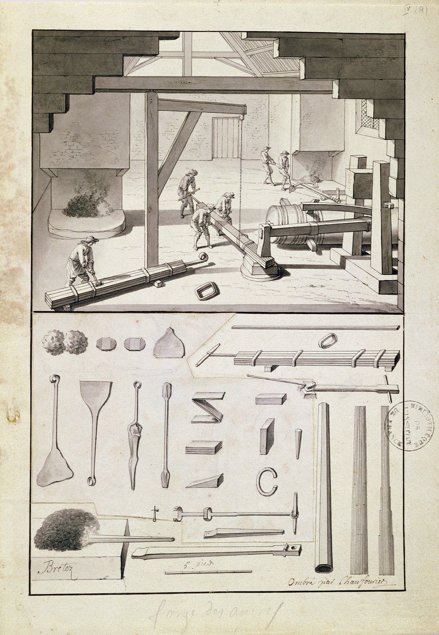 Fundição, desenho para a Description des Arts et Métiers, de L. Simonneau, que inspirou Diderot para a Encyclopédie de French School
