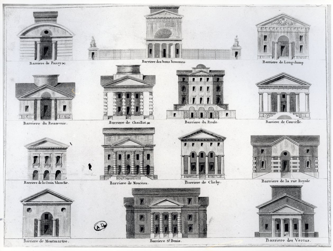 Catorze das barreiras projetadas por Claude Nicolas Ledoux para o Muro dos Agricultores-Gerais em torno de Paris de French School