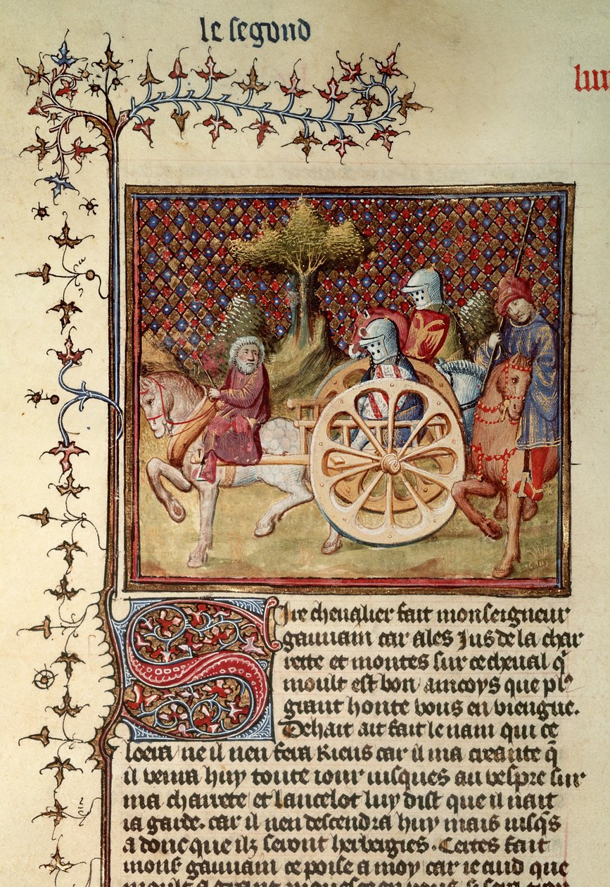 Fr.119 fol.312v Lancelot, o Cavaleiro da Carroça, 1344 de French School