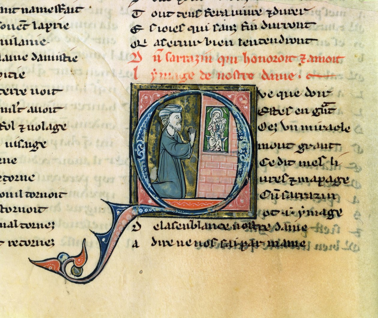 Fr.1533 f.100v Saraceno convertido por uma imagem da Virgem, de La Vie Nostre Dame de French School