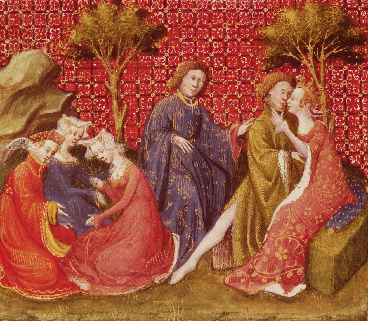 Fr 118 f.219v Como Lancelot beijou Guinevere pela primeira vez, de Lancelot du Lac de French School