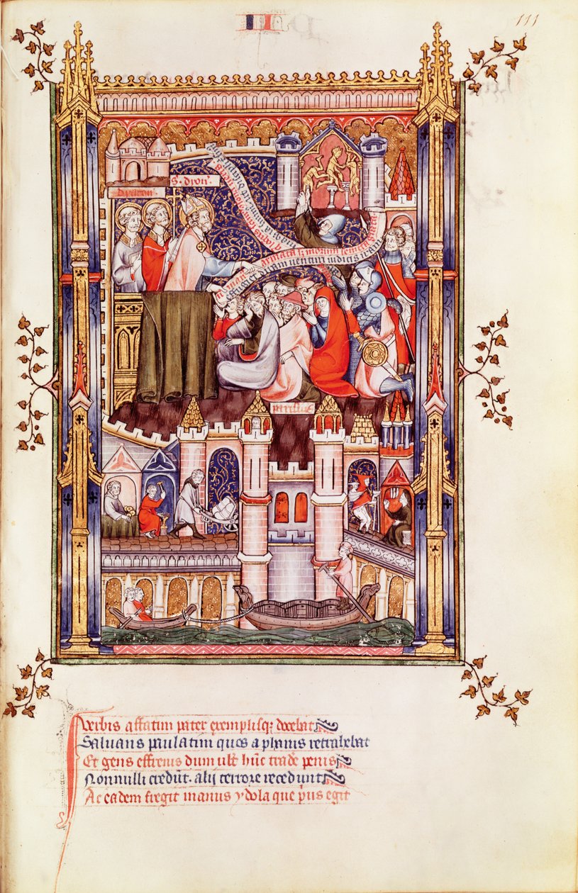 Fr 2091 fol.111 St. Denis pregando aos parisienses que quebram seus ídolos pagãos, de Vie de St. Denis, 1317 de French School