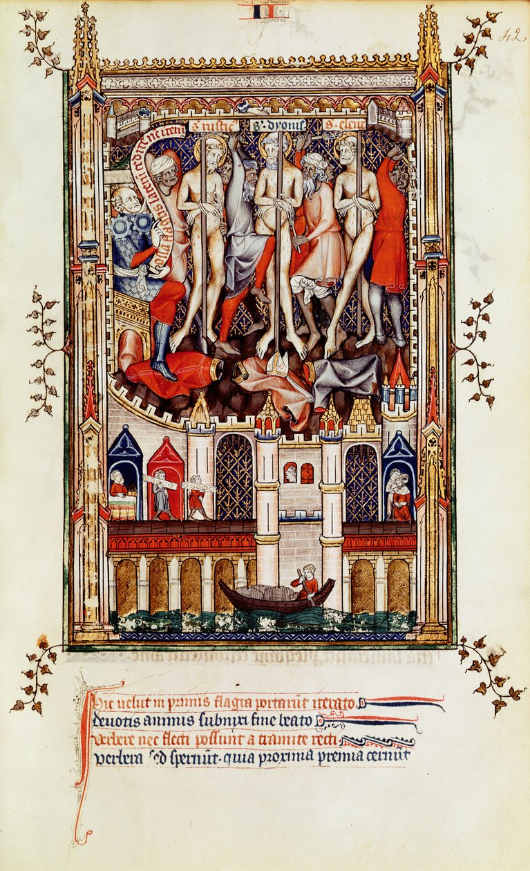 Fr 2092 f.42 Terceira flagelação de St. Denis e seus companheiros, de Vie de St. Denis, 1317 de French School