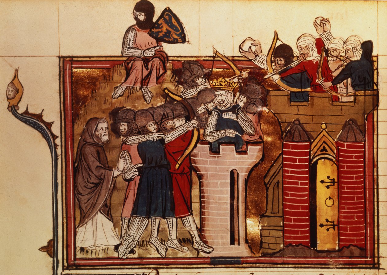Fr 22495 f.69v O ataque dos cruzados a Jerusalém em 1099, de Le Roman de Godefroi de Bouillon de French School