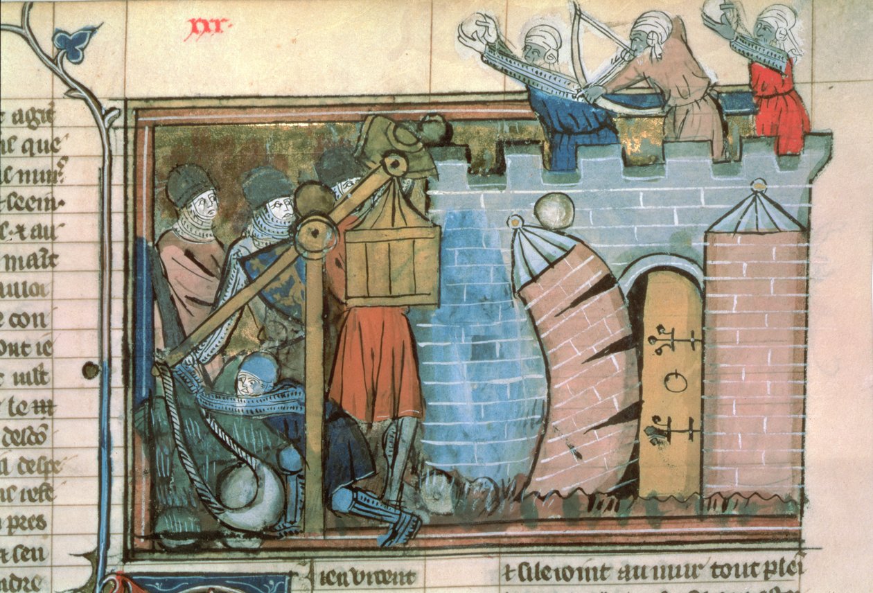 Fr 22495 fol.30 Um ataque a uma cidade durante as Cruzadas, do Le Roman de Godefroi de Bouillon de French School