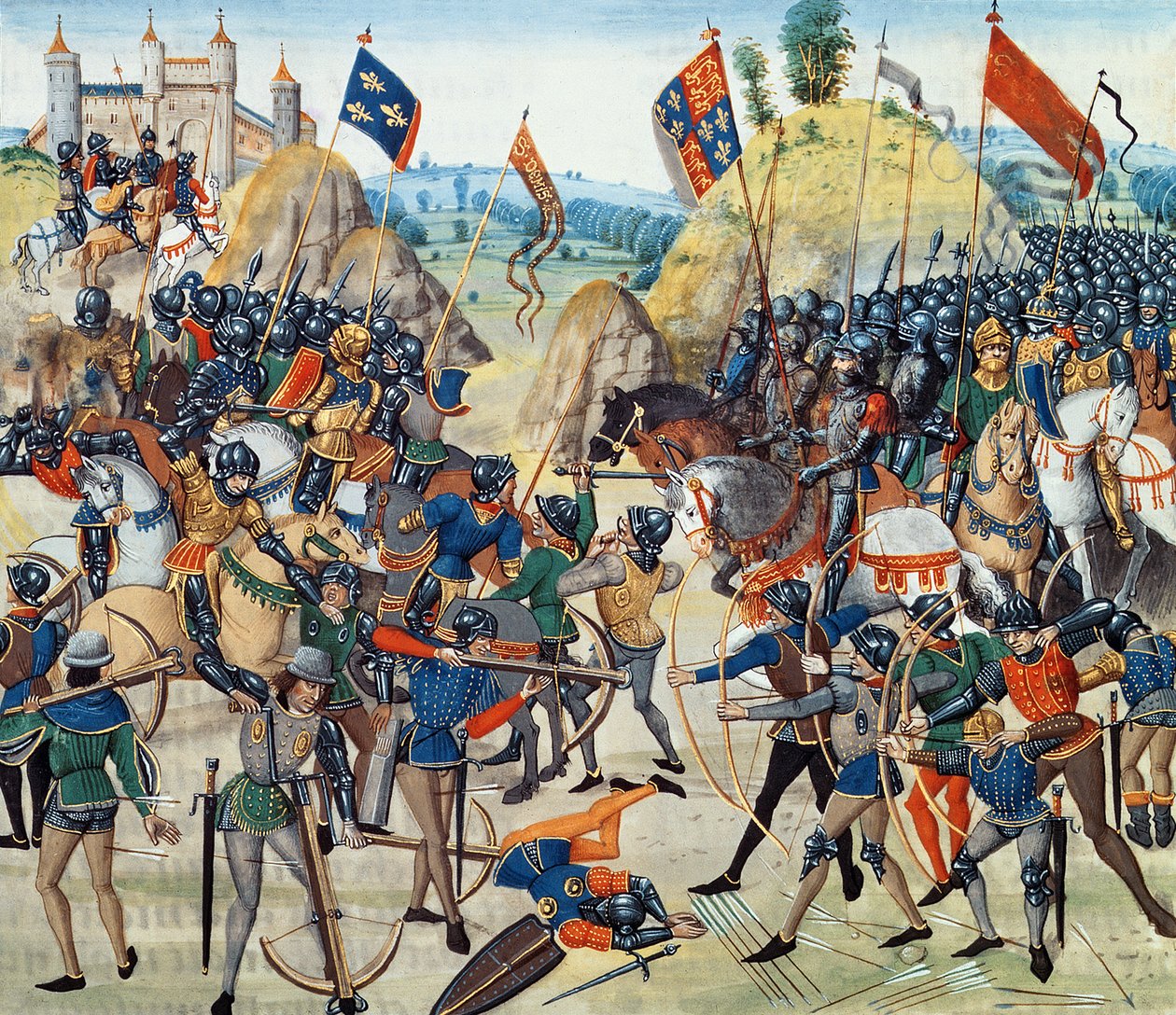Fr 2643 f.165v Batalha de Crecy da Guerra dos Cem Anos, da Crônica de "Froissart", 24 de agosto de 1346 de French School