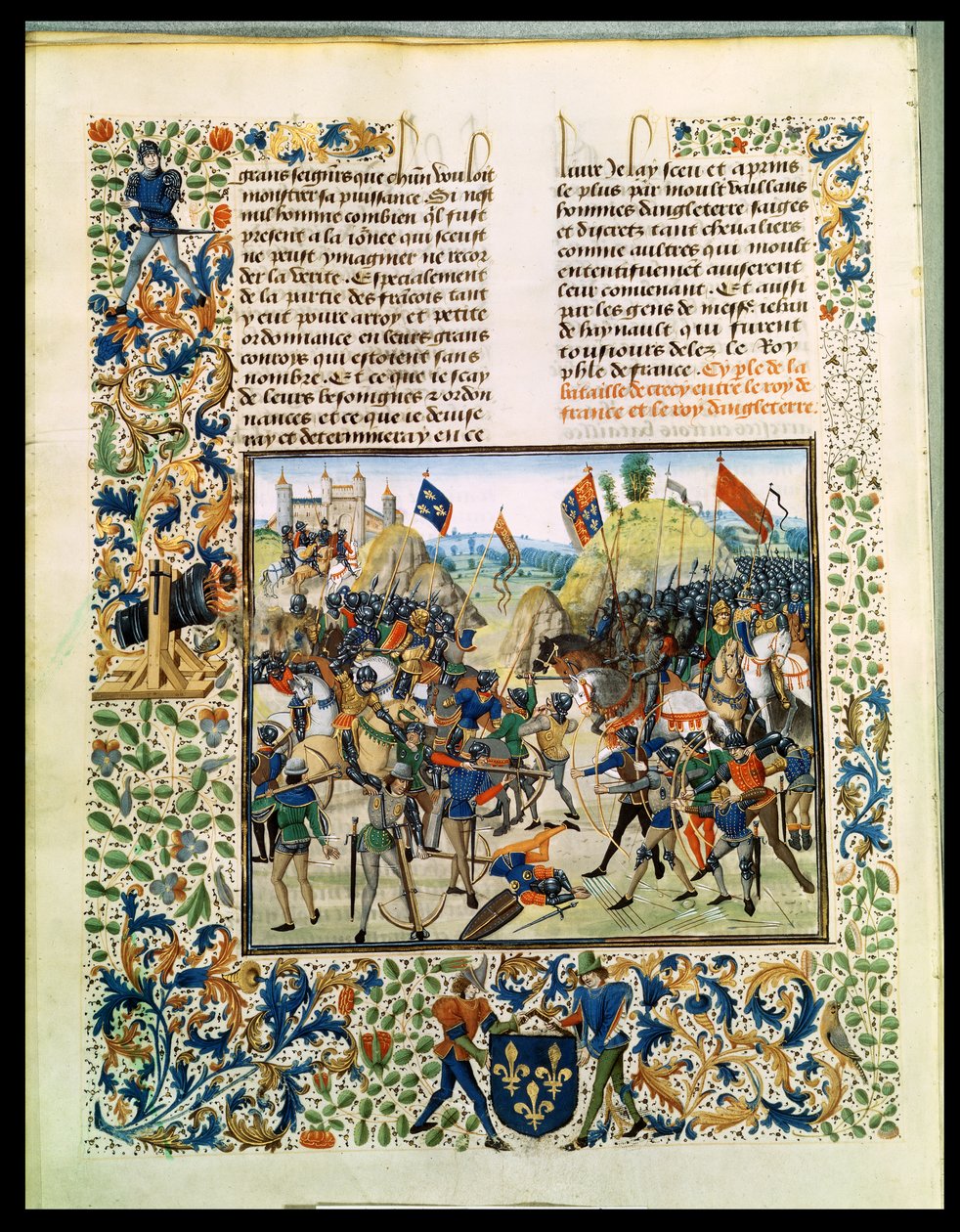 Fr 2643 f.165v Batalha de Crecy da Guerra dos Cem Anos, de Froissarts Chronicle, 24 de agosto de 1346 de French School
