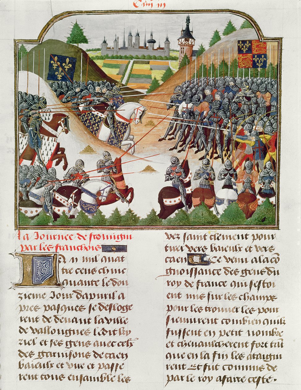 Fr 2691 f.183 Cena de batalha, da "Crónica de Carlos VII de França" de Jehan Charetier (velino) de French School
