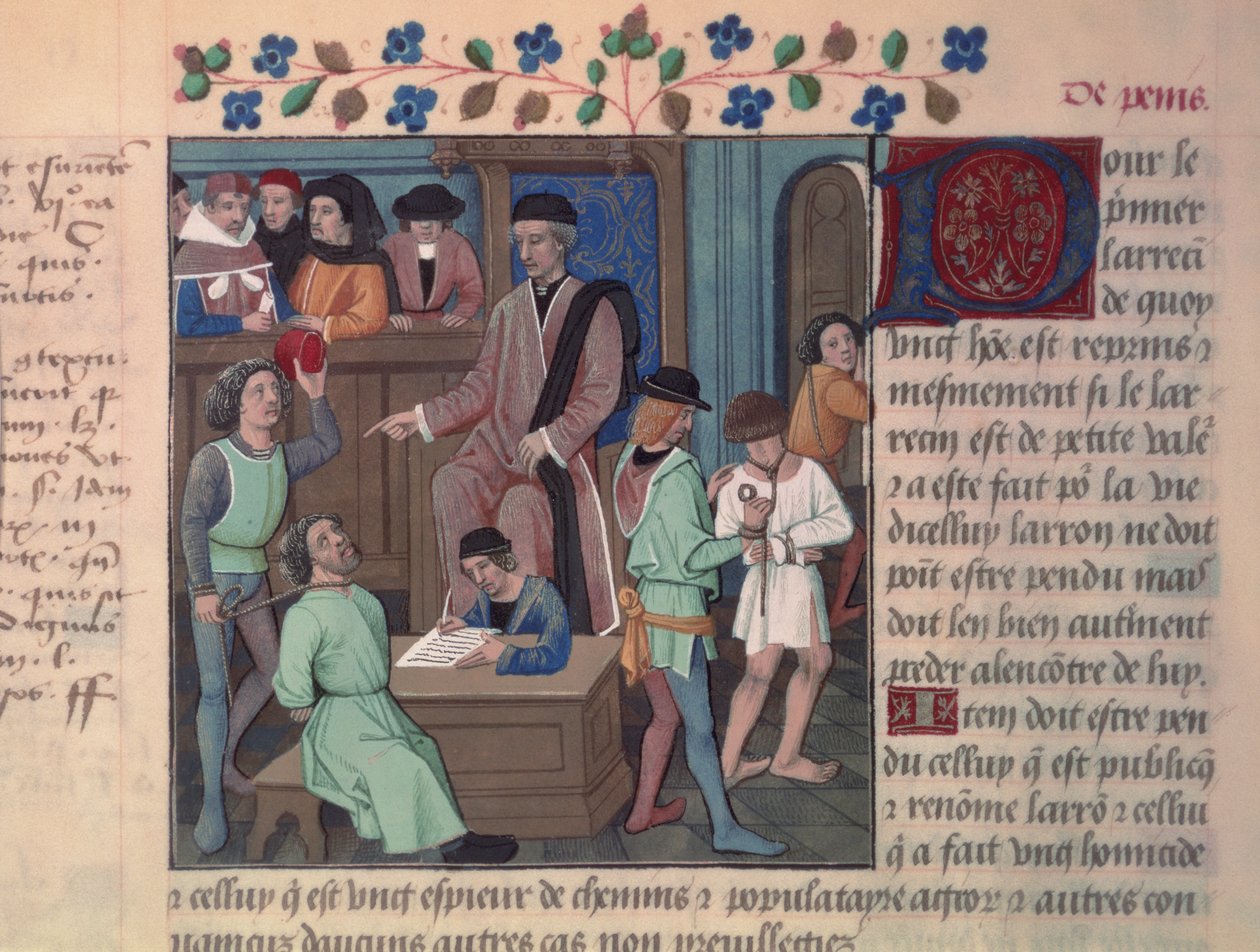 Pe 4367 f.55v Um Juiz Interrogando Prisioneiros de French School
