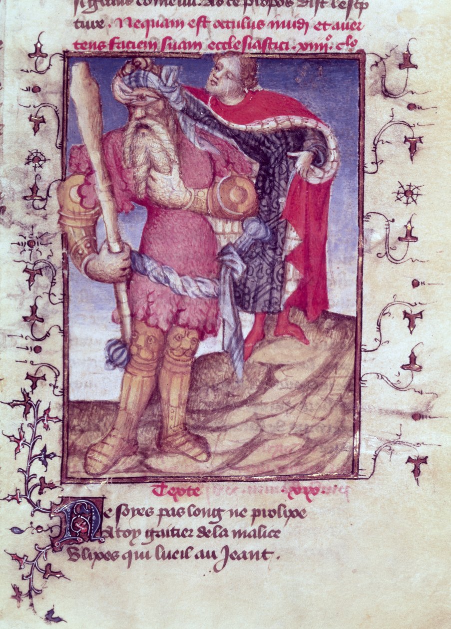 Fr 606 f.11 Ulisses perfurando o olho do Ciclope, do Epitê dOthea, pelo Epitre Master, c.1406 de French School
