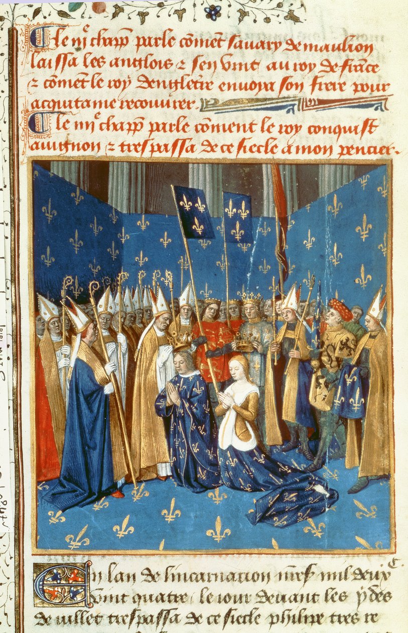 Padre 6465 f.247v Coroação de Luís VIII (1187-1226) e Blanche de Castile em Reims na presença do rei de Jerusalém de French School