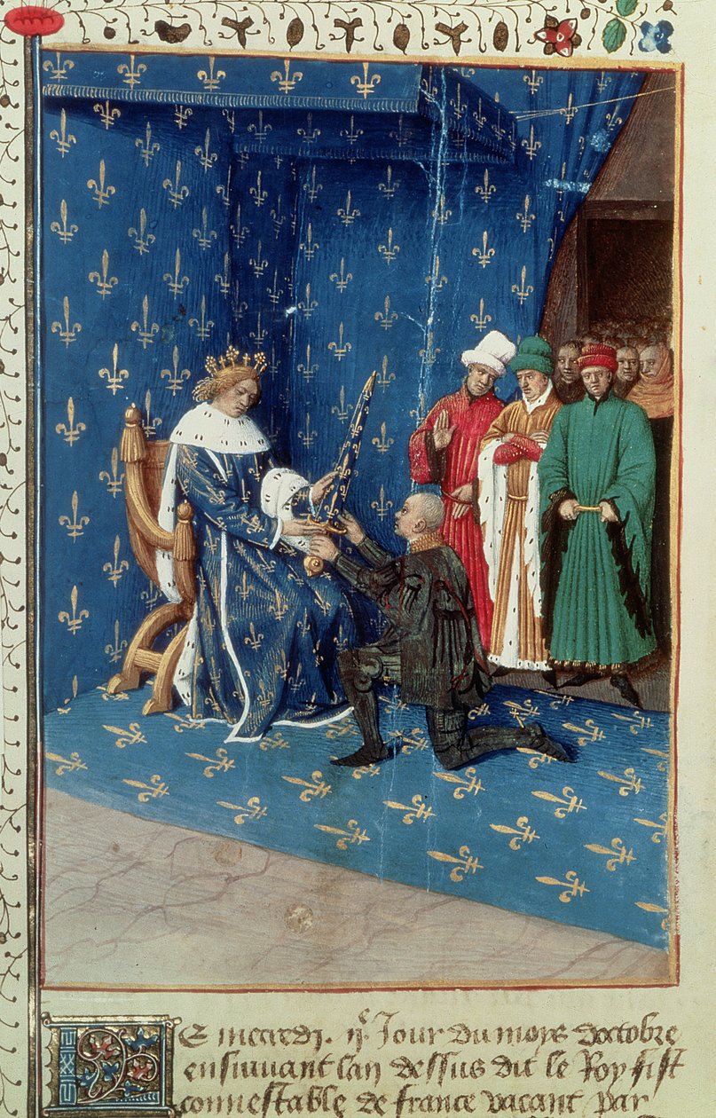 Padre 6465 f.434v Charles V (1338-80) Cavaleiro do Convertido Bertrand Duguesclin, outubro de 1390 de French School
