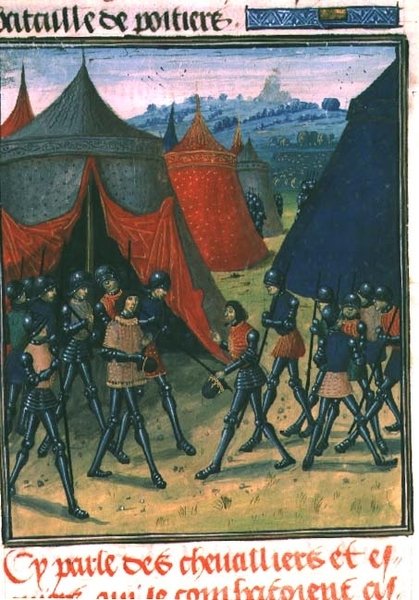 Fr 87 fol.8 O Príncipe de Gales a receber o Rei de França (vellum) de French School