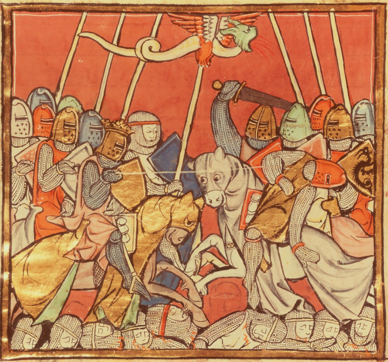 A batalha de Bedigran, da história de Merlin, c.1280-90 de French School