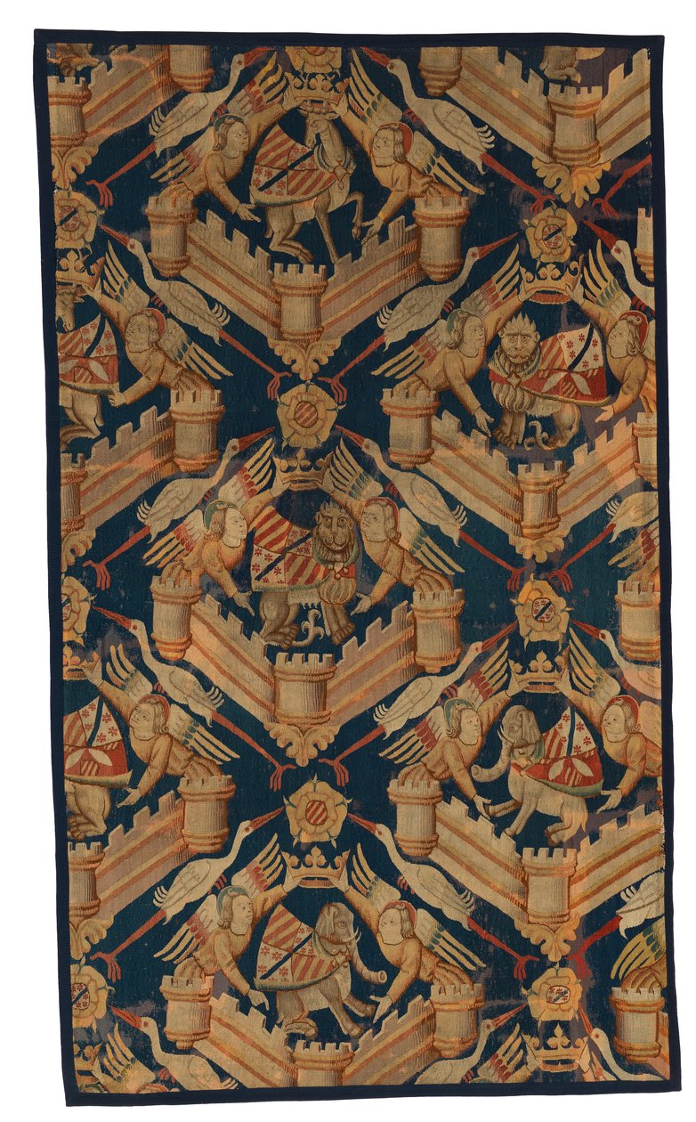 Fragmento de uma tapeçaria heráldica representando as armas de Beaufort, Turenne e Comminges, fabricada em Paris ou Arras (lã) de French School