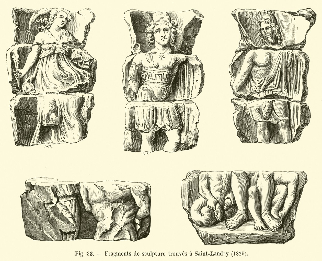 Fragmentos de escultura encontrados em Saint-Landry de French School
