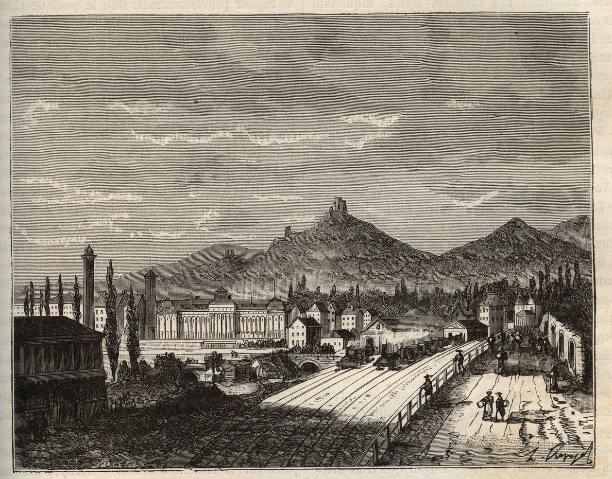 França, Alsácia, Bas-Rhin (67), Saverne: Bancos do Zorn, o antigo Chateau du Haut Barr construído sobre as rochas - gravura em "France illustree: geography, history, statistical administration" de V.A. Malt-Brown. 1884 de French School