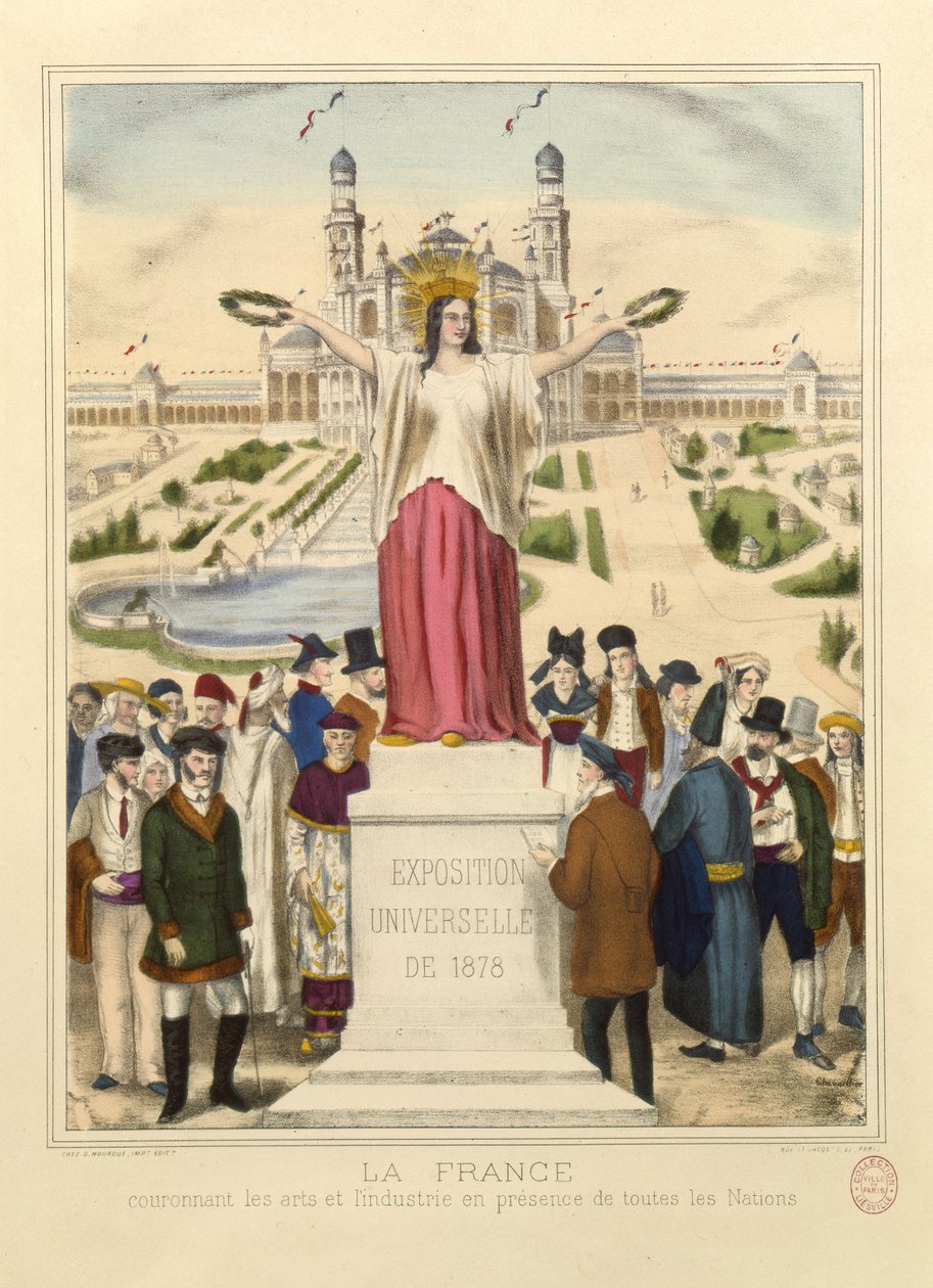 França coroando as artes e indústria com coroas de louros na exposição Universelle de 1878 em Paris de French School