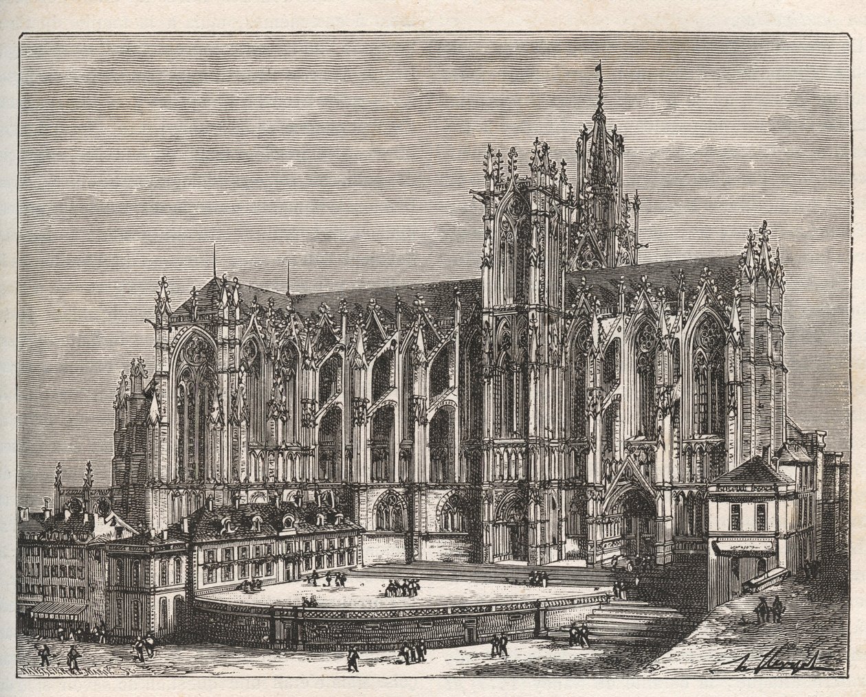 França, Lorraine, Moselle (57), Metz: La cathedrale Saint Etienne de Metz - gravura em "La France illustree: geographie, histoire, administration statistique" de V.-A. Malt-Brown. 1884 de French School