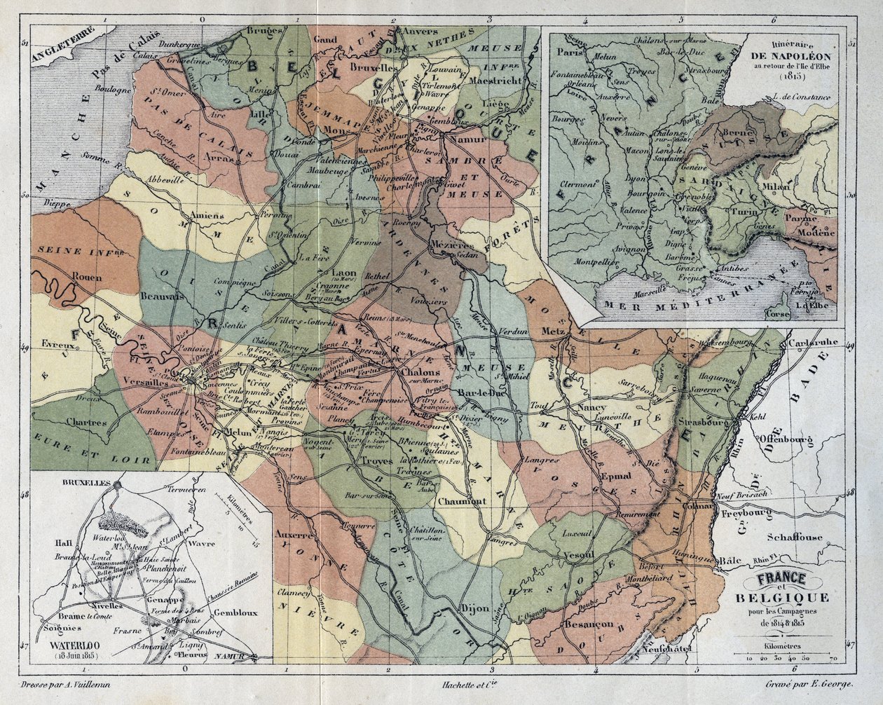 França e Bélgica para a campanha de 1814-1815 - gravura em "Histoire de France" de Victor Duruy (1811-1894) - 1882 de French School