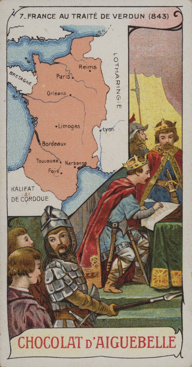 França por ocasião do Tratado de Verdun, 843 (cromolitografia) de French School