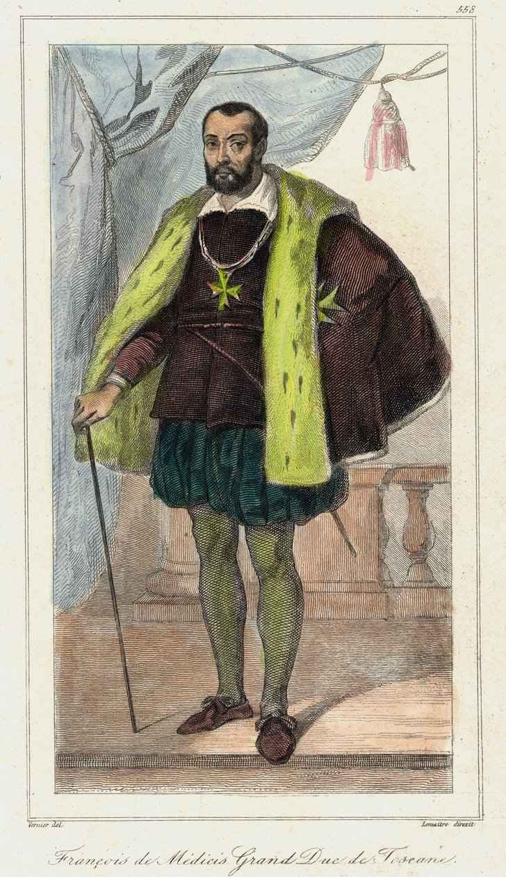 Francesco de Medici (Francis de Medicis), Grão-Duque da Toscana (1541 - 1587) pai de Maria de Médicis. Gravura do século XIX. de French School