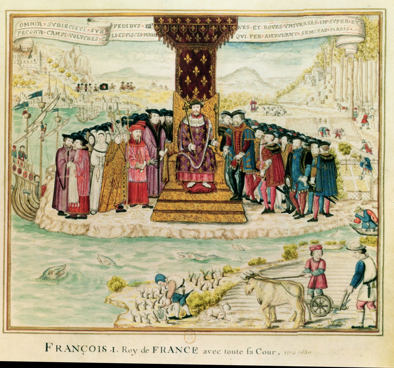 Francis I (1494-1547) cercado por sua corte, c.1630 (wc no papel) de French School