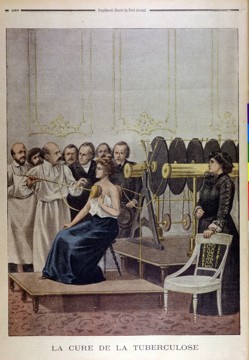 Francisque Crotte Tratando um Paciente com Tuberculose usando Eletricidade, de Le Petit Journal, 1901 de French School