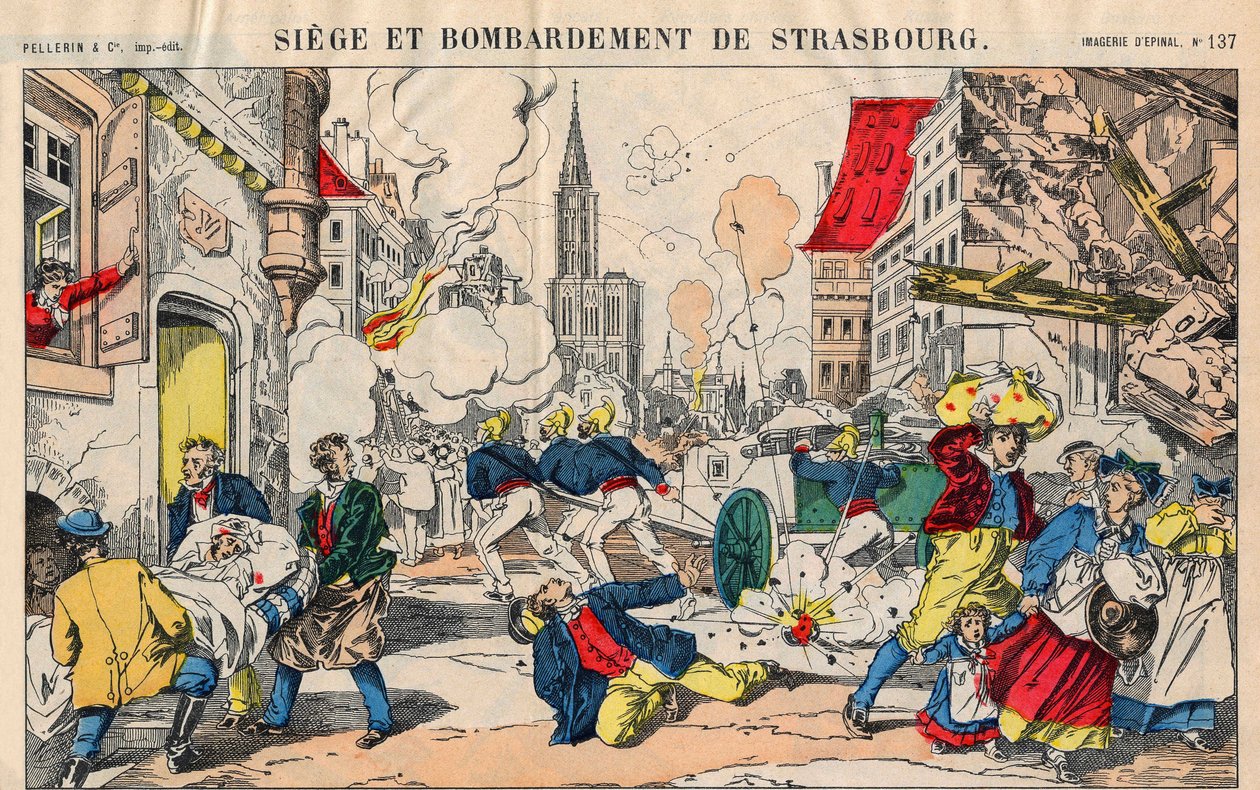 Franco Guerra Prussiana (1870-1871), a 23 de Agosto de 1871, Estrasburgo foi bombardeada e deveria render-se a 28 de Setembro. Imagens epinais de French School