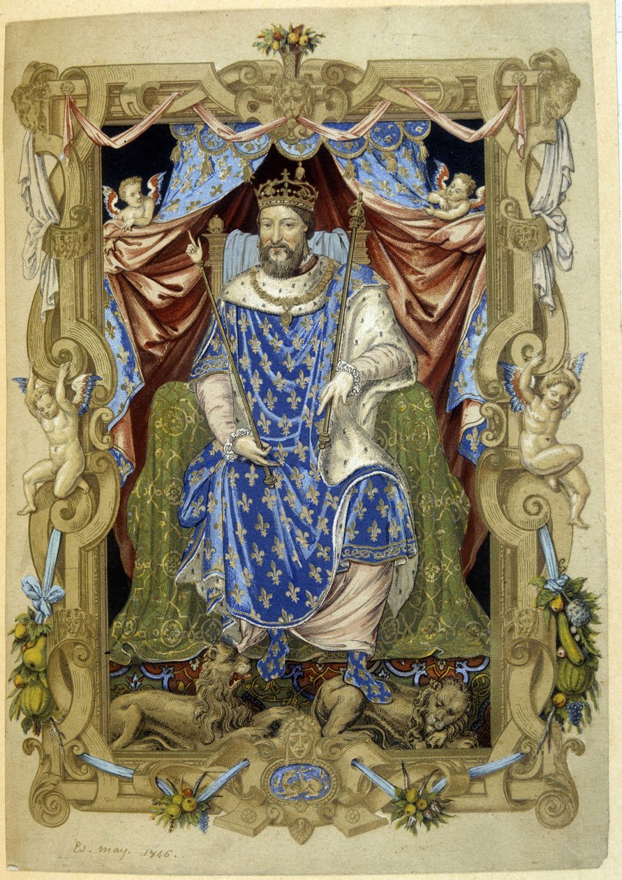 François 1º no seu trono em traje cerimonial de French School