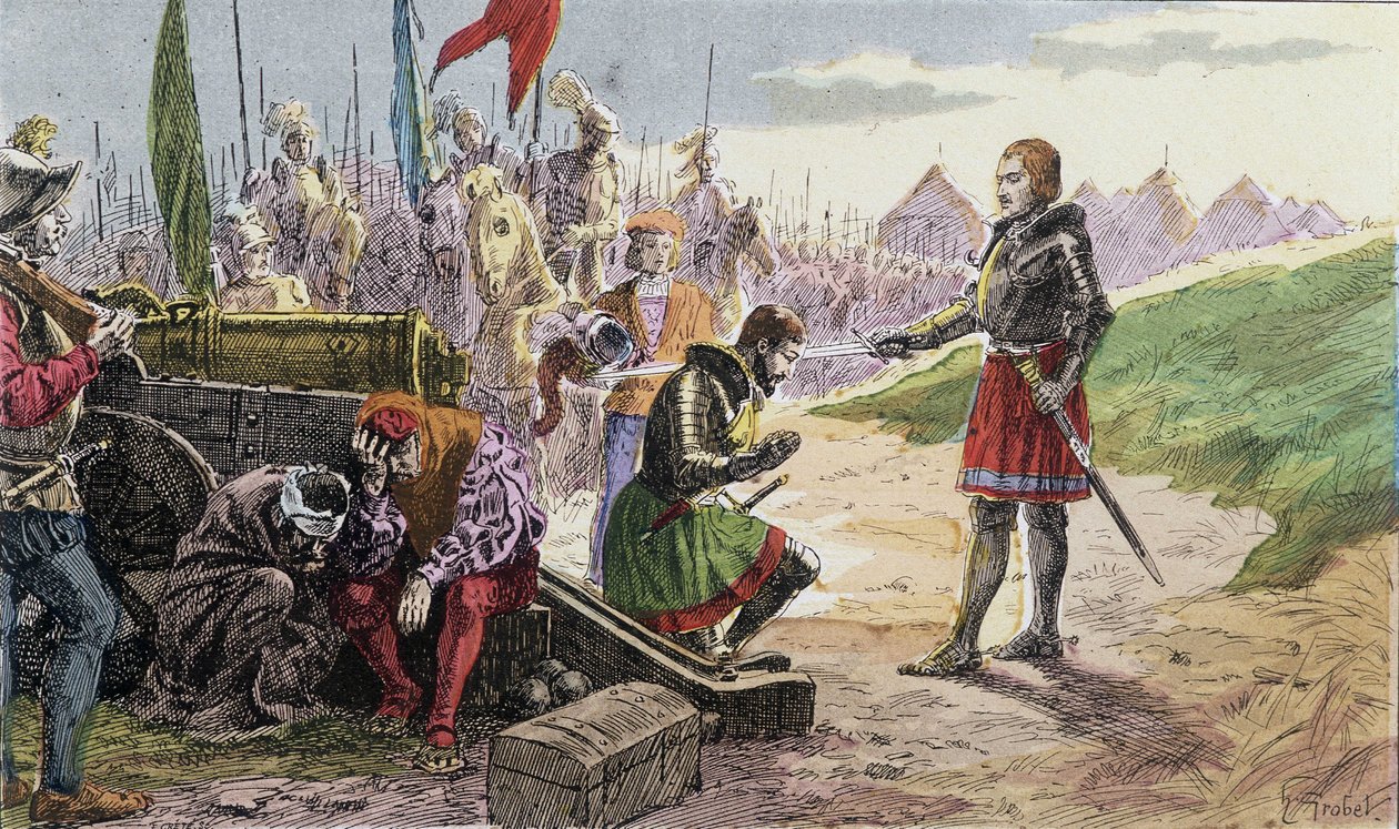 François 1st, arma Chevalier de Bayard, em Marignan - Ilustração século XIX. de French School