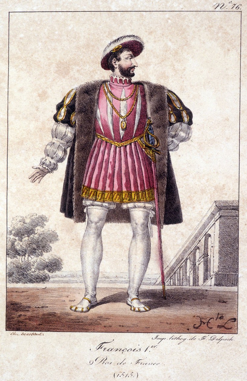 François I, rei da França, nasceu em Cognac em 1494 e morreu em Rambouillet em 1547. de French School